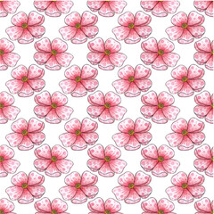 Watercolor illustration of a pattern of pink flowers. It's perfect for postcards, posters, banners, invitations, greeting cards, prints. Isolated on white background. Drawn by hand.