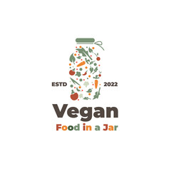 Healthy vegan food illustration logo in a jar