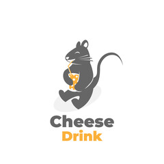 Cute mouse illustration logo drinking cheese