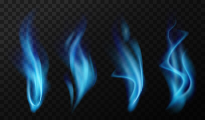 Blue smoke set. Gas, fuel. Vector isolated fume