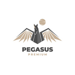 Black Pegasus portrait illustration logo with elegant wings
