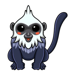 Cute white headed langur cartoon sitting