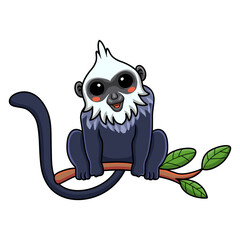 Cute white headed langur cartoon on tree