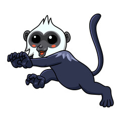 Cute white headed langur cartoon walking
