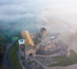 Top view of the castle Castillo de Javier. Huesca Province. Aragon. Spain