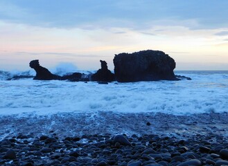 El salvador, surf city, tunco beach,  rocks and sea