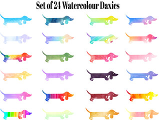 Set of watercolour dachshunds