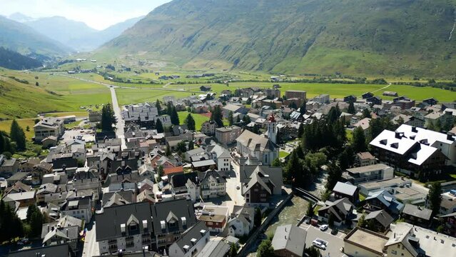 Aerial view over Andermatt Switzerland - the popular village from above - travel photography