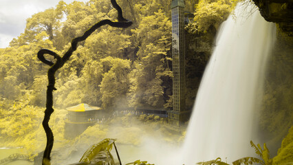 Landscape photo infrared: Dambri waterfall. Dambri waterfall is considered the largest waterfall in Lam Dong with a height of 60m.Time: July 28, 2022. Lam Dong province. 