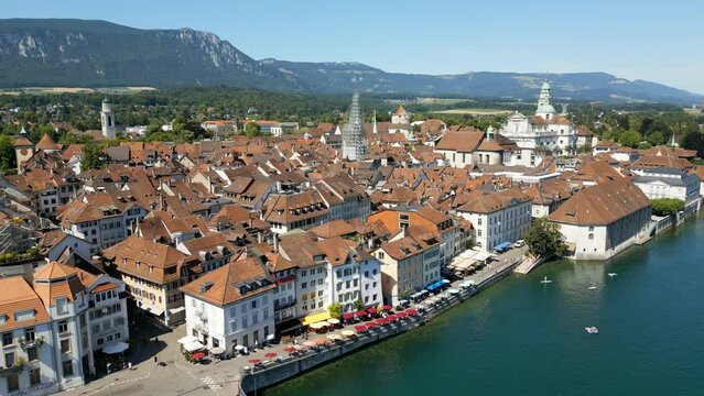 The riverside in the city center of Solothurn Switzerland - view from above - travel photography