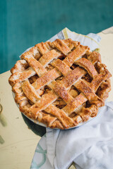 homemade apple pie with a lattice crust