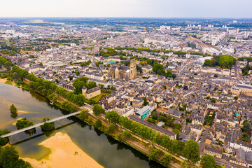 Aerial view of the city Tours and cathedral of Saint Gatien. France