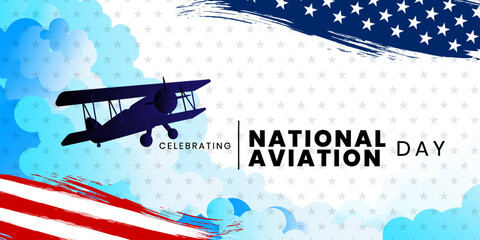 National Aviation Day.  August 19. Design for poster, greeting card, banner,background. Vector illustration