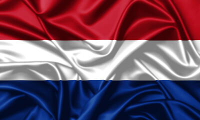 Netherlands waving flag close up satin texture background