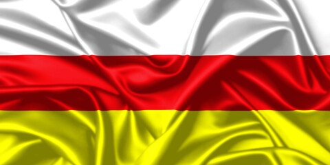 Ossetia waving flag close up satin texture background