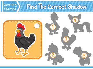 Find The Correct Shadow Find And Match The Correct Shadow Of Chicken. Kids Educational Game. Printable Worksheet Vector Illustration