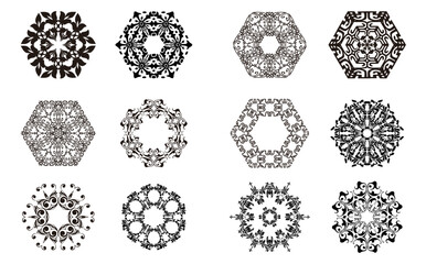 polygon shape mandala ornament set, vector transparent background good for a variety of design materials, backgrounds, invitations, posters, social media, templates