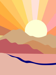 Beautiful mountain hill view landscape vector illustration background.