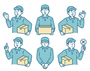 Male delivery man pose set