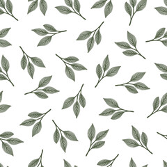 seamless pattern of green leaves for fabric