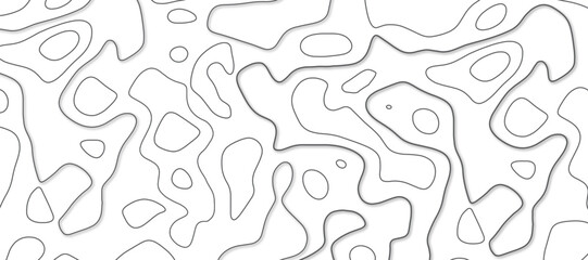 Black and white topographic topo contour map background, vector illustration