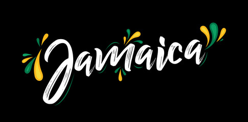 Jamaica typographic design Jamaican flag colors vector illustration - obrazy, fototapety, plakaty