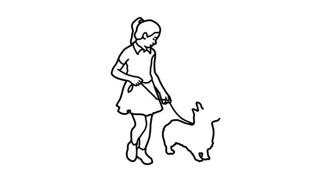 girl and a cute dog walking Sketch and 2d animated