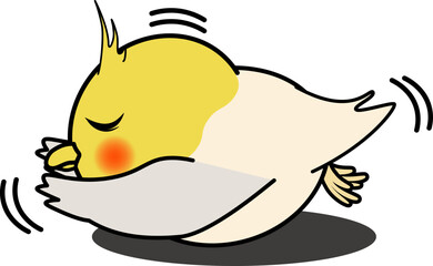 横になって翼を伸ばす可愛いオカメインコ