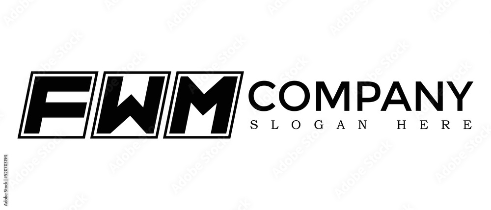 Poster fwm three letter rounded rectangle boxes shape element symbol digital initial technology media busin