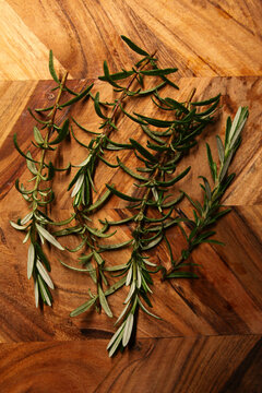 Rosemary branches on the board