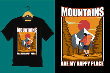 Mountains are My Happy Place Retro T Shirt Design