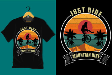 Just Ride Mountain Bike Retro Vintage T Shirt Design