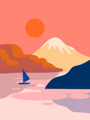 Beautiful mountain and sea, beach view landscape vector illustration background.