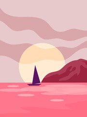 Beautiful mountain and sea, beach view landscape vector illustration background.