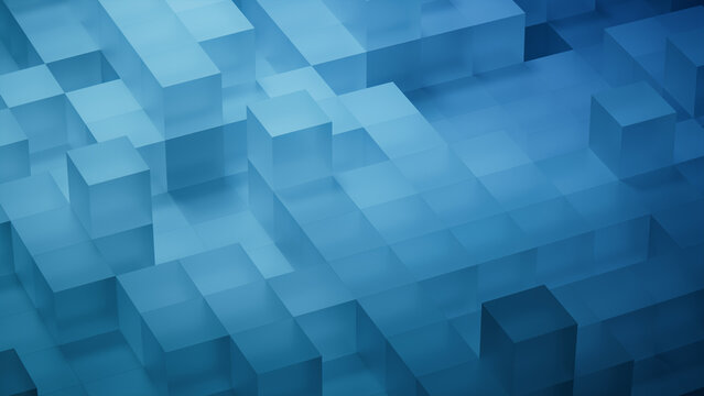 Fototapeta Neatly Arranged Translucent Blocks. Blue, Contemporary Tech Wallpaper. 3D Render.