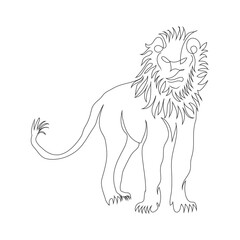 Lion stand line art drawing style, the lion sketch black linear isolated on white background, the best lion stand vector illustration.