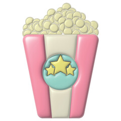 3d Popcorn Snack in Striped Bucket Isolated 