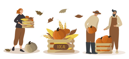 vector illustration in flat style. a set of pictures on the theme of the autumn harvest, local food fairs