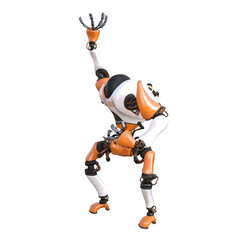 Cartoon character roboter isolated on white background. Character for collages, Clipart, photobashing. 3d rendering illustration.