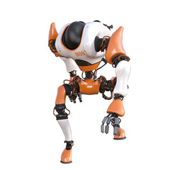 Cartoon character roboter isolated on white background. Character for collages, Clipart, photobashing. 3d rendering illustration.