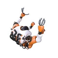 Cartoon character roboter isolated on white background. Character for collages, Clipart, photobashing. 3d rendering illustration.