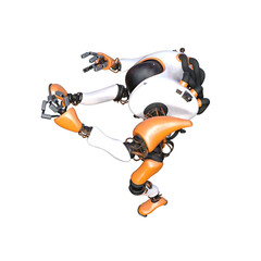 Cartoon character roboter isolated on white background. Character for collages, Clipart, photobashing. 3d rendering illustration.