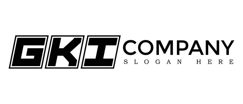 GKI three Letter Rounded rectangle boxes shape element symbol digital initial technology Media business logo design, Vector Template