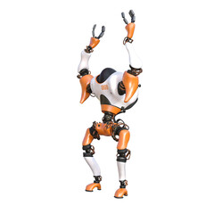Cartoon character roboter isolated on white background. Character for collages, Clipart, photobashing. 3d rendering illustration.