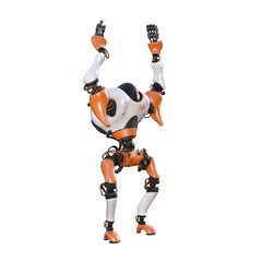 Cartoon character roboter isolated on white background. Character for collages, Clipart, photobashing. 3d rendering illustration.