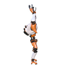 Cartoon character roboter isolated on white background. Character for collages, Clipart, photobashing. 3d rendering illustration.