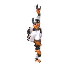 Cartoon character roboter isolated on white background. Character for collages, Clipart, photobashing. 3d rendering illustration.