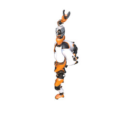 Cartoon character roboter isolated on white background. Character for collages, Clipart, photobashing. 3d rendering illustration.