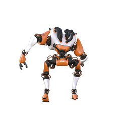 Cartoon character roboter isolated on white background. Character for collages, Clipart, photobashing. 3d rendering illustration.