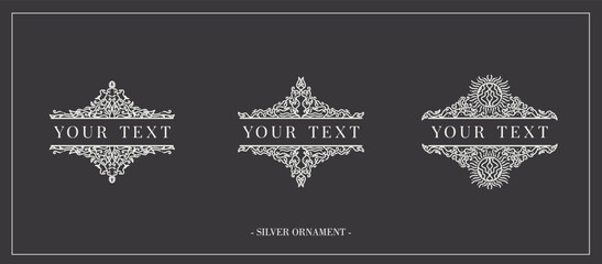 Decorative luxury silver vintage set ornament elements: borders frames or dividers decoration. Combinations for retro design, greeting cards, certificates and invitations. vector.